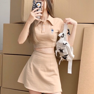 Set Áo Croptop Mix Chân Váy Ulzzang