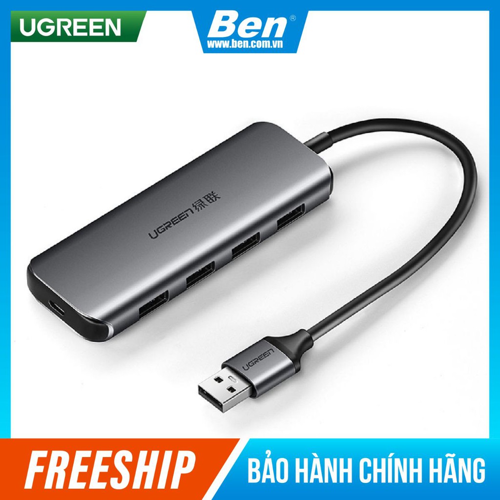 Bộ chia USB 3.0 ra 4 cổng UGREEN 50768 vỏ nhôm, dài 15cm, hỗ trợ đọc ổ cứng HDD, SSD lên tới 6TB