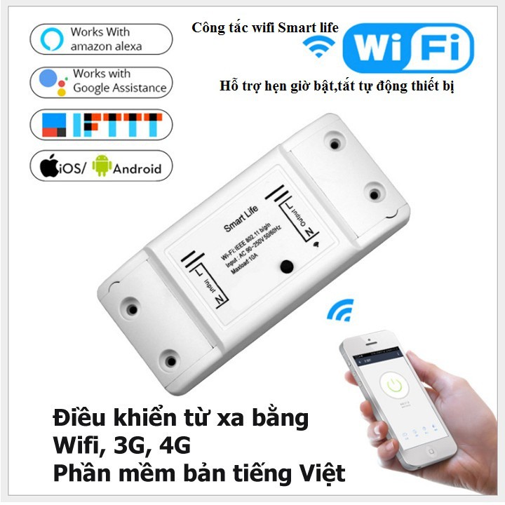 Bộ điều khiển từ xa wifi Smart life kết nối với điện thoại bật tắt thiết bị điện,máy bơm nước..công tắc điều khiển từ xa