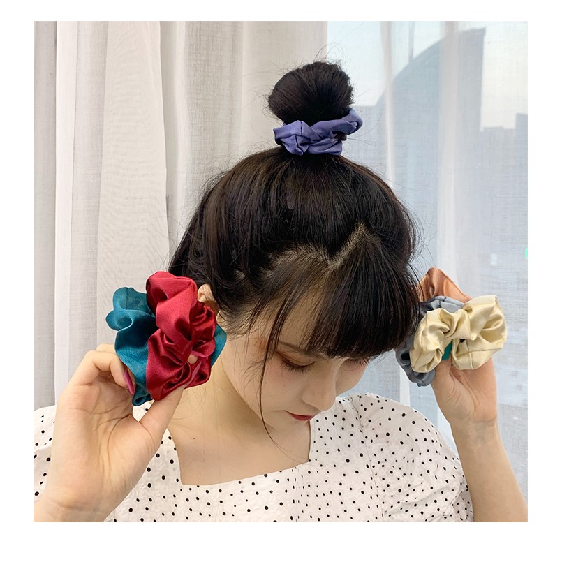 Dây Buộc Tóc Scrunchies Lụa Mềm Đơn Sắc