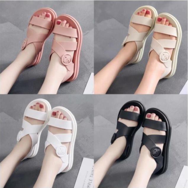 Dép Sandal nữ dép nhựa dẻo đi mưa Không Thấm nước Có 3 Mầu hồng, kem, đen HOT 2019