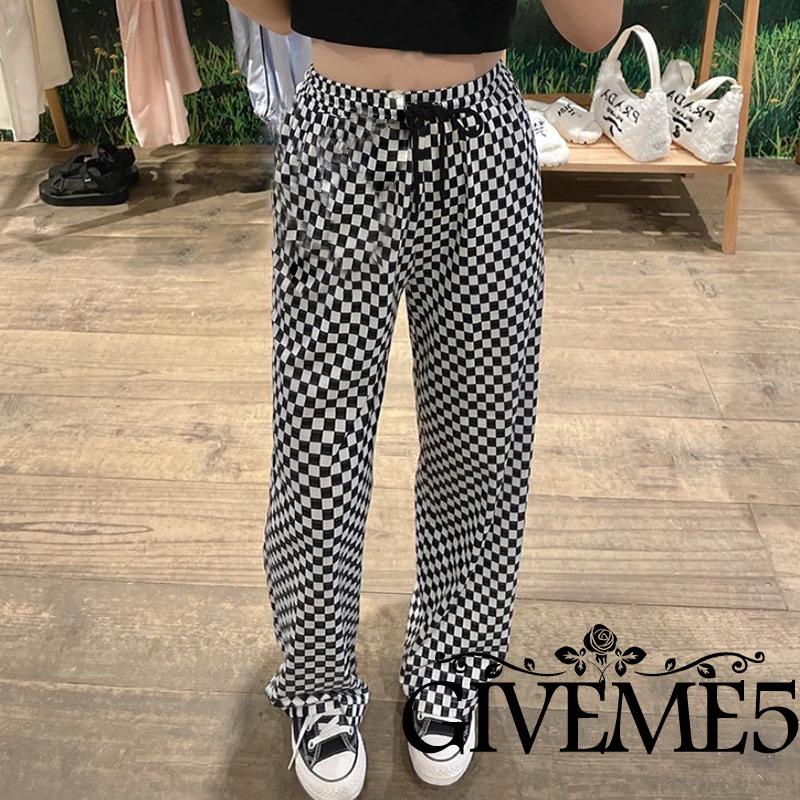 Quần dài ống rộng họa tiết ca rô thời trang dành cho nữ