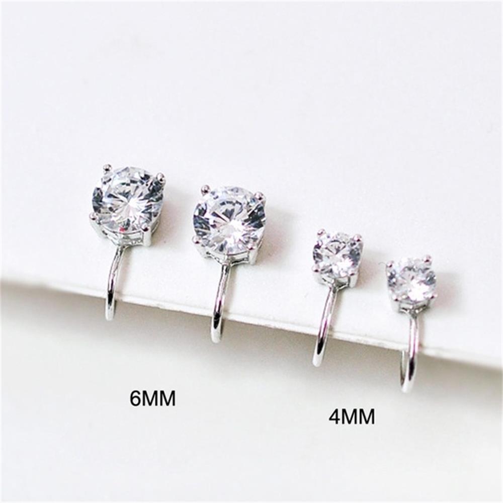 Khuyên kẹp vành tai đính đá zircon không cần xỏ lỗ kích thước 6/ 4mm