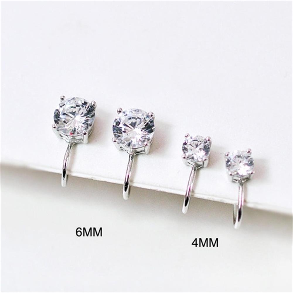 (Hàng Mới Về) Khuyên Kẹp Vành Tai Đính Đá Zircon Không Cần Xỏ Lỗ Kích Thước 6 / 4mm