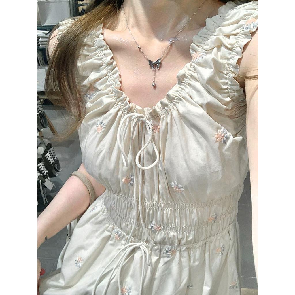 Đầm Cotton Thêu Hoa Nhỏ Thắt Dây Thời Trang Sành Điệu 65519