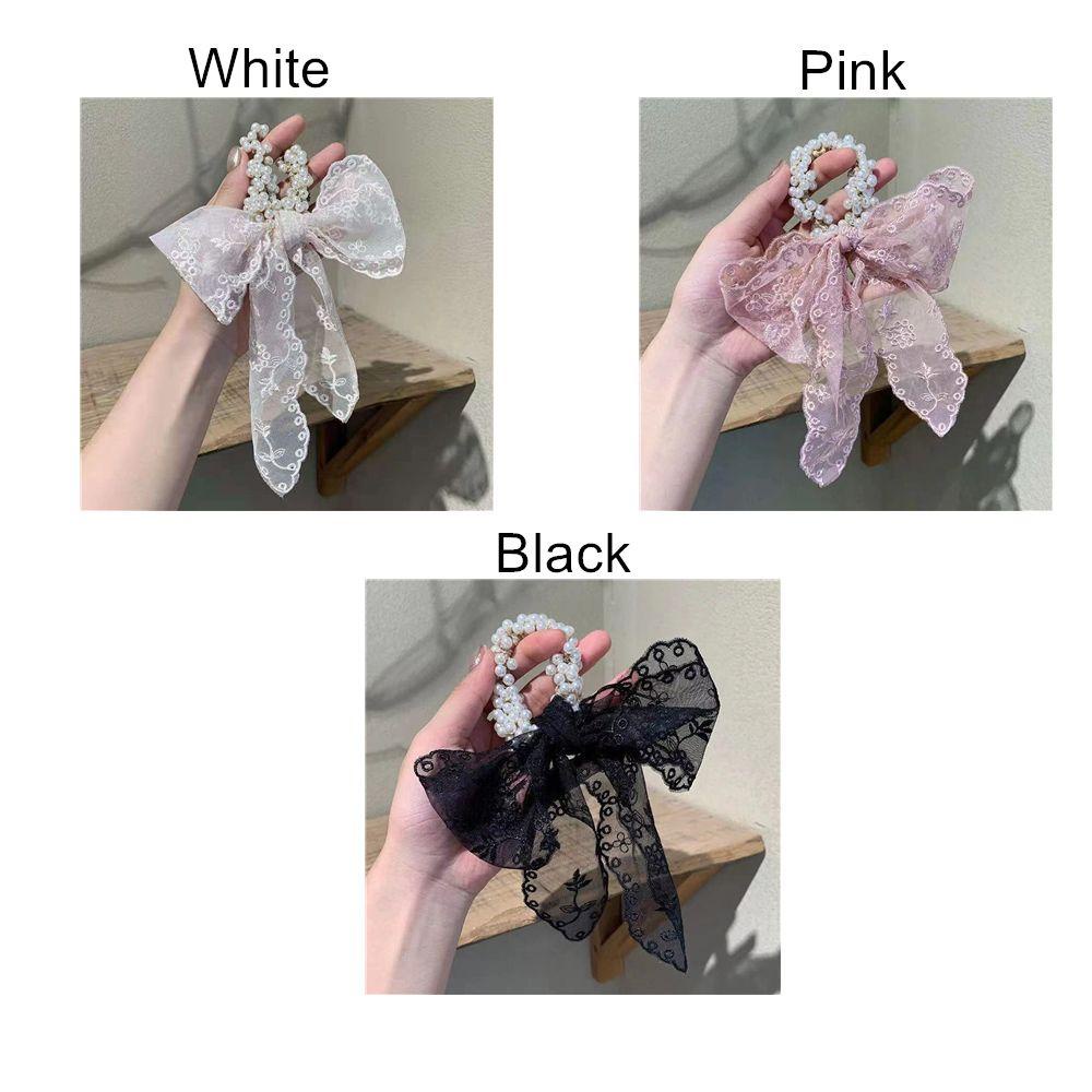 ROWANS Dây Cột Tóc Đuôi Ngựa Bằng Vải Voan Phối Ren Co Giãn Dễ Thương