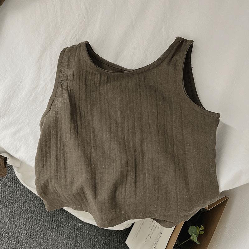 [Babycat] Hàng Có Sẵn Áo Thun Cotton Lanh Không Tay Phong Cách Mori Nhật Bản Hàn Quốc Cổ Điển Mùa Hè Cho Bé Trai Bé Gái Mặc Ngoài Trời Phong Cách Mori Hàng Mới