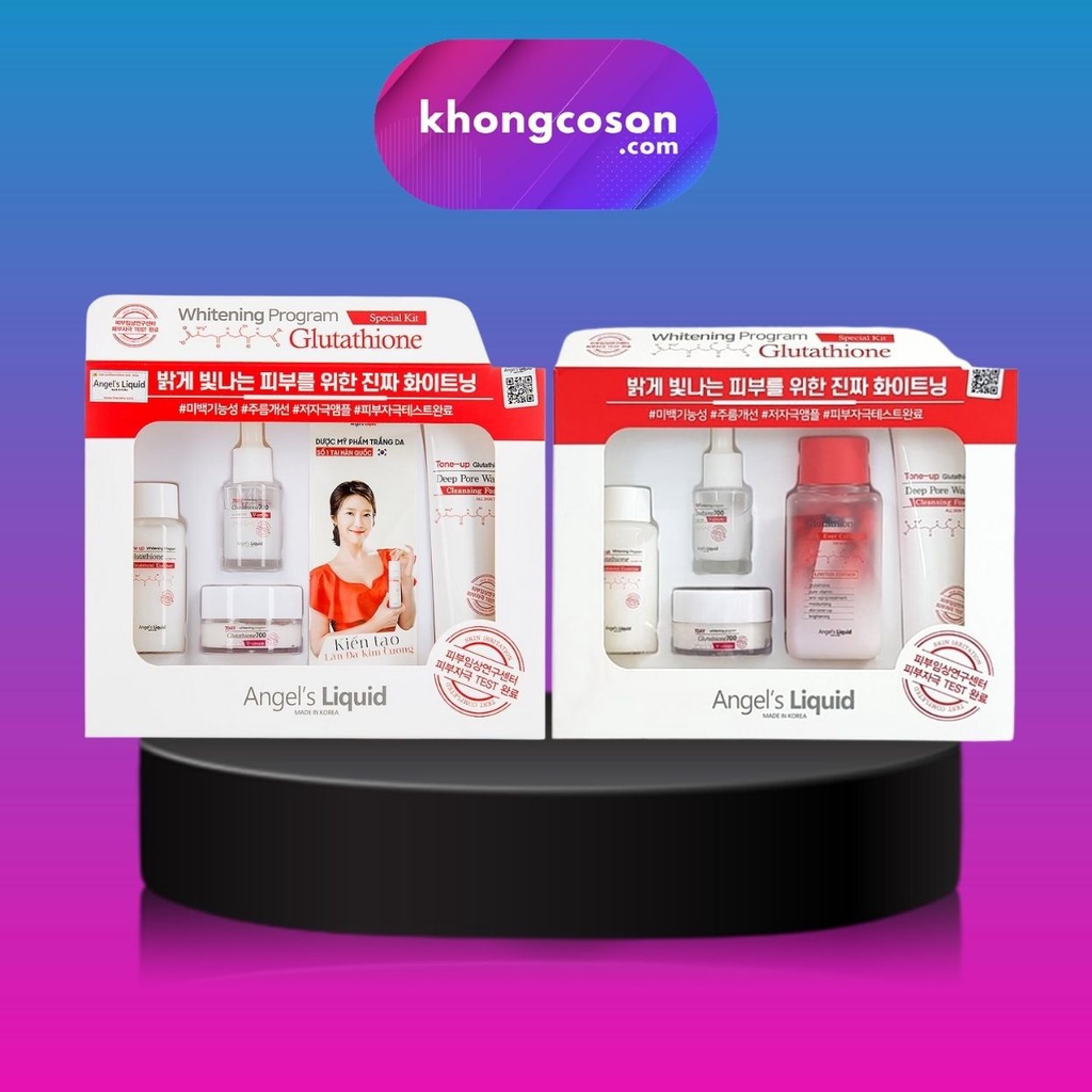 Bộ Kit 5 Món 4 Món Dưỡng Trắng Angel's Liquid Whitening Program Special Kit Glutathione + Tặng Găng Tay Tắm - Khongcoson