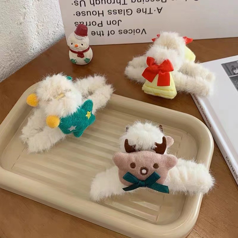 Kẹp Tóc Càng Cua Phối Lông Giáng Sinh, Noel, Christmas