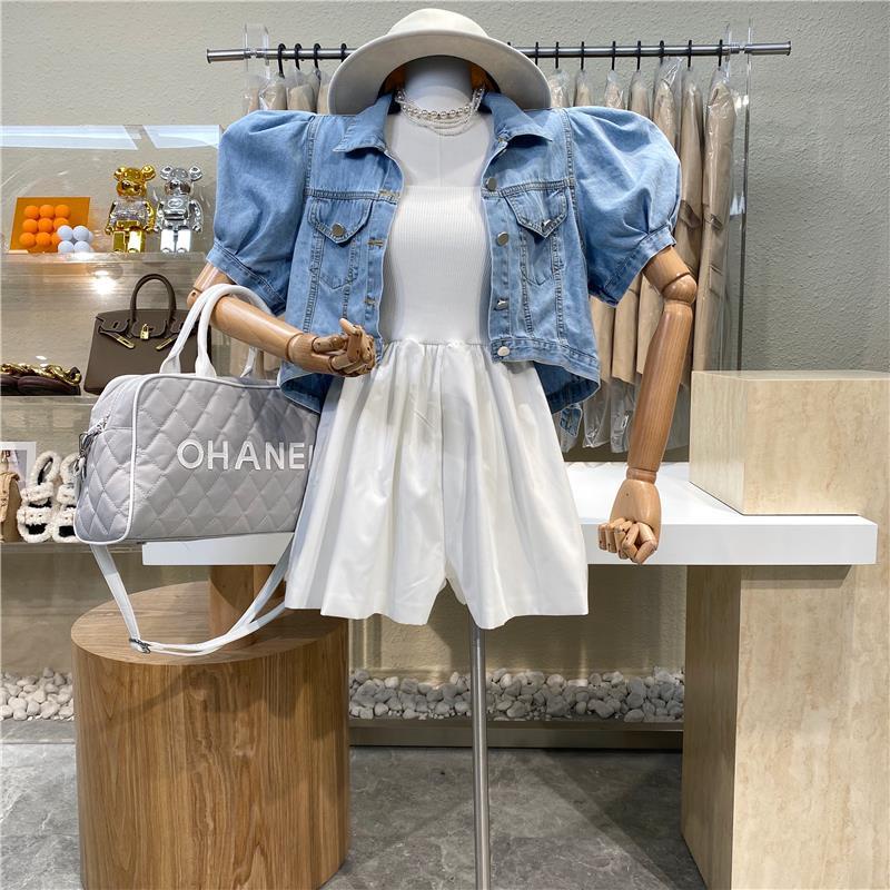 Áo Khoác Denim Ngắn Dáng Rộng Tay Phồng Dễ Phối Đồ Phong Cách Phương Tây Kiểu Mới