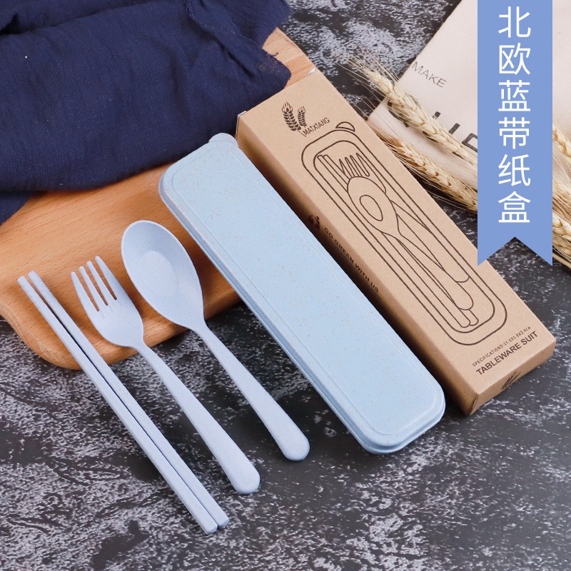 Bộ muỗng đũa nĩa chất liệu lúa mì mang đi du lịch