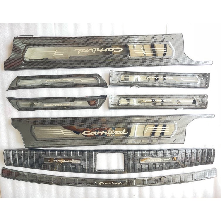 Ốp chống trầy xước bậc cửa, bậc cốp xe Kia Carnival 2021-2022-2023 mẫu carbon cao cấp