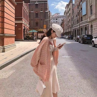 Áo cadigan len dạ kẻ ô