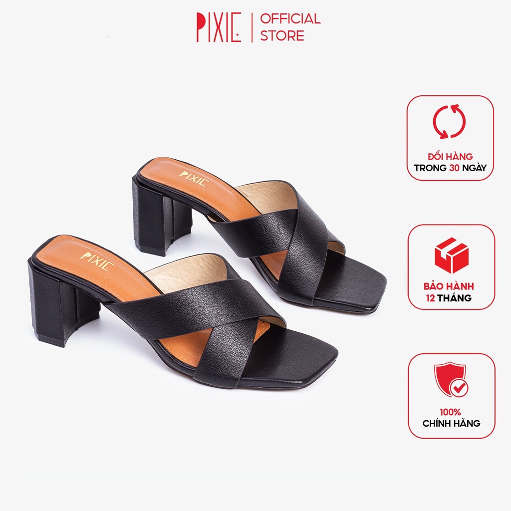 Guốc Cao Gót 5cm Đế Vuông Quai Chéo Pixie X430