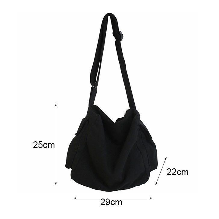 Túi đeo chéo vải canvas có lót 2 túi hộp bên hông kiểu dáng hiện đại