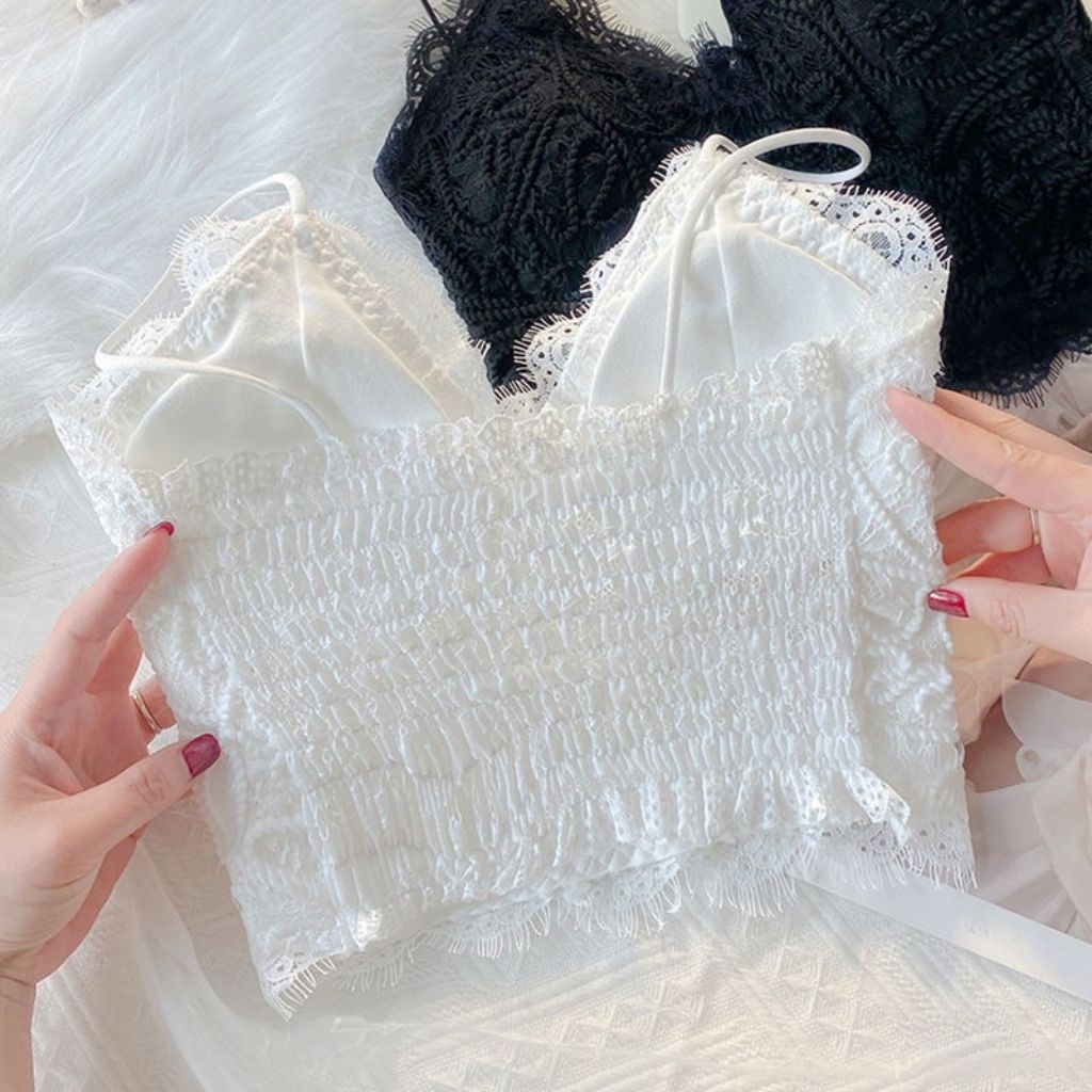 Áo bra nữ ren dài đẹp 2 dây, áo lót nữ không gọng phong cách crop top quyến rủ JOCOSI   B379