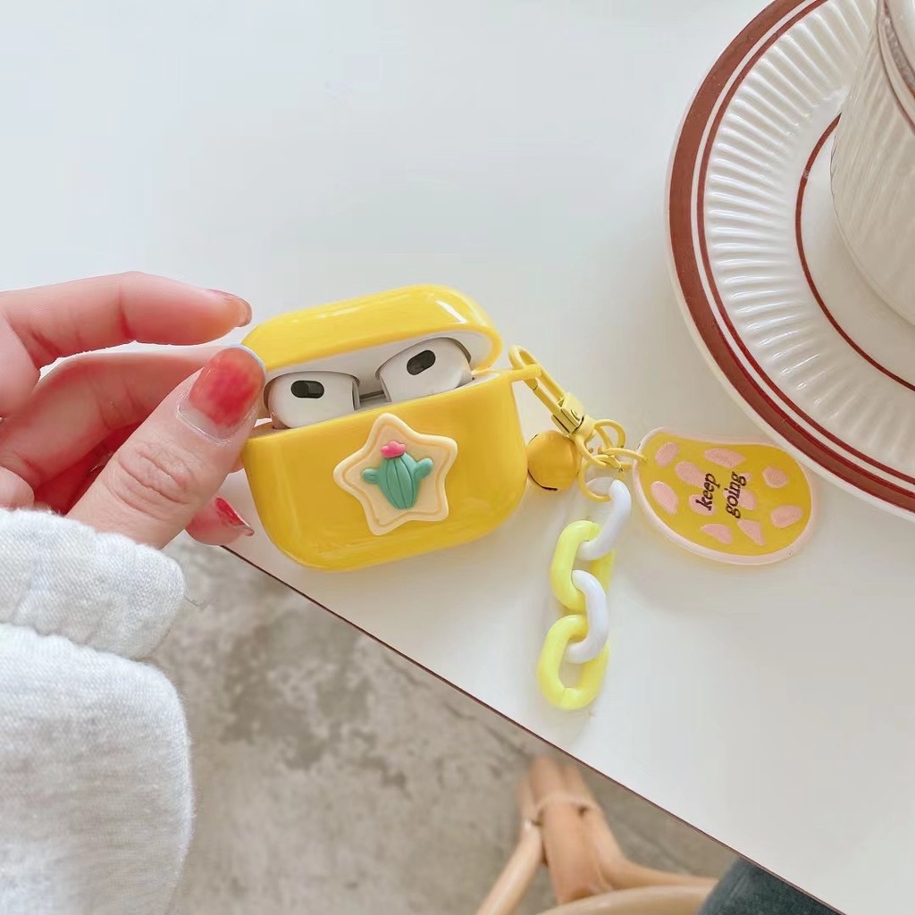 Vỏ Bảo Vệ Hộp Sạc Tai Nghe airpods 1 2 pro Bằng tpu Mềm Hình Hoa Phối Dây Xích Màu Xanh Lá