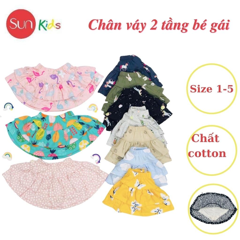 Chân váy cho bé, đầm bé gái 2 tầng, chất cotton, có quần đùi trong, size 1-5 - SUNKIDS