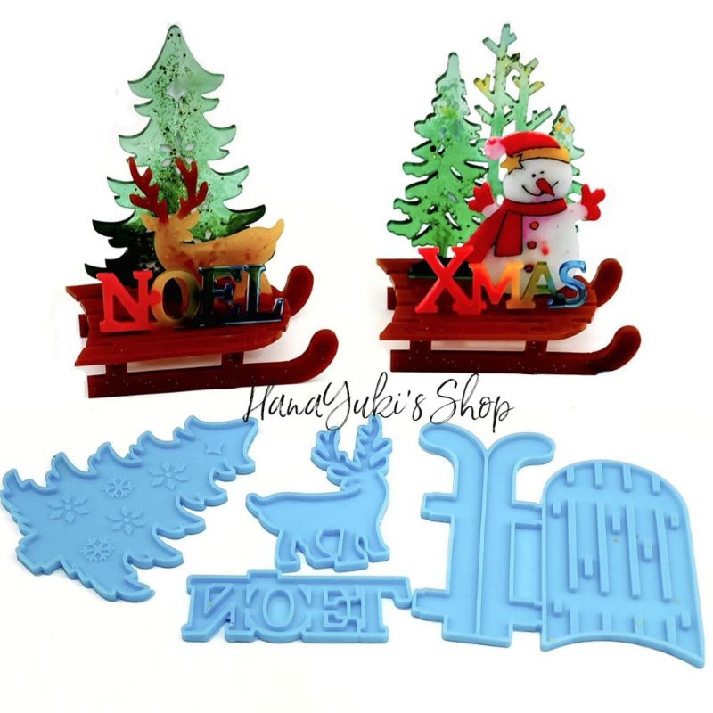 Set khuôn xe trượt tuyết, tuần lộc, cây thông, chữ Noel  dùng trong thủ công Resin, Jesmonite,  Food