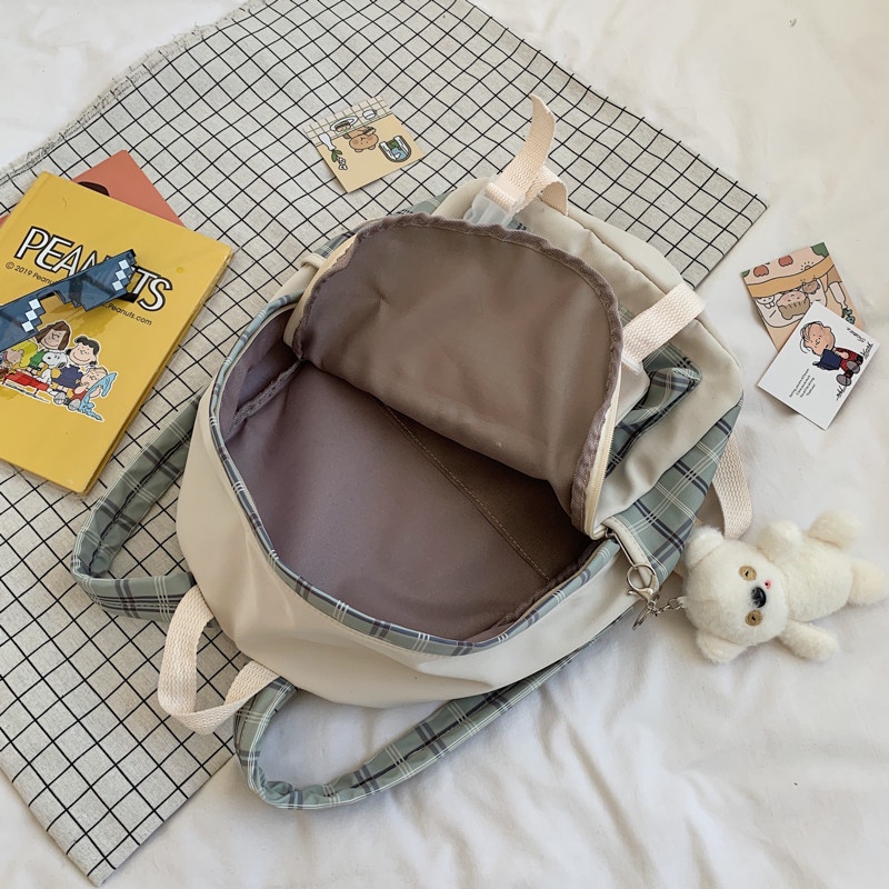 Ba lô đi học IELGY họa tiết ca rô phong cách Hàn Quốc thời trang cho nữ