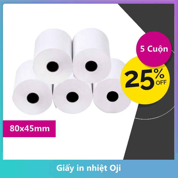 Bộ 5 Giấy In Nhiệt Oji Khổ K80 80x45mm Cho Máy In Bill