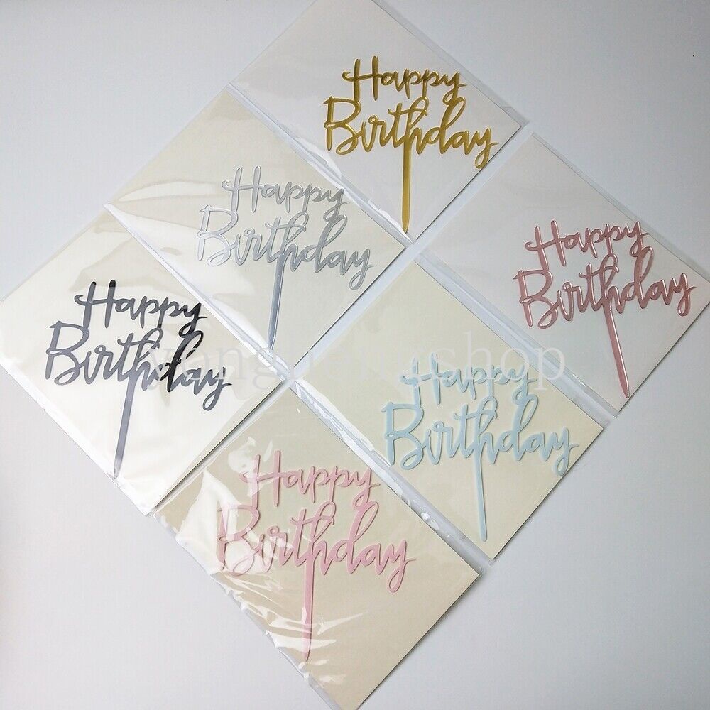 Phụ Kiện Trang Trí Bánh Kem Bằng Acrylic In Chữ Happy Birthday Dễ Thương