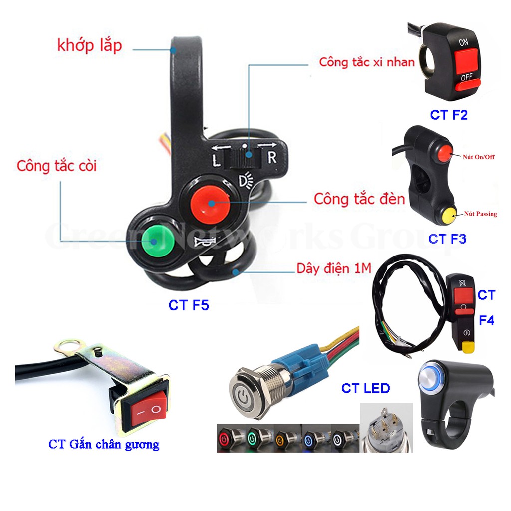 Công tắc On Off - Công tắc Passing đèn trợ sáng xe máy gắn ghi đông chân gương Greennetworks