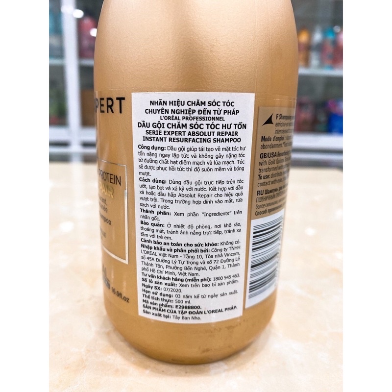 (500ml) Dầu Gội Phục Hồi Tóc Hư Tổn L’Oréal Absolut Repair Lipidium Pro Salon
