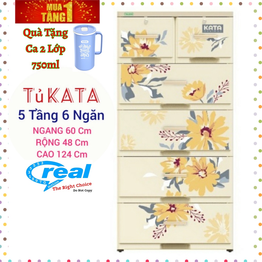 🌱Tủ nhựa KATA 5 Tầng- 6 Ngăn - Nâu ( Design by Duy Tân Plastic ) Tặng