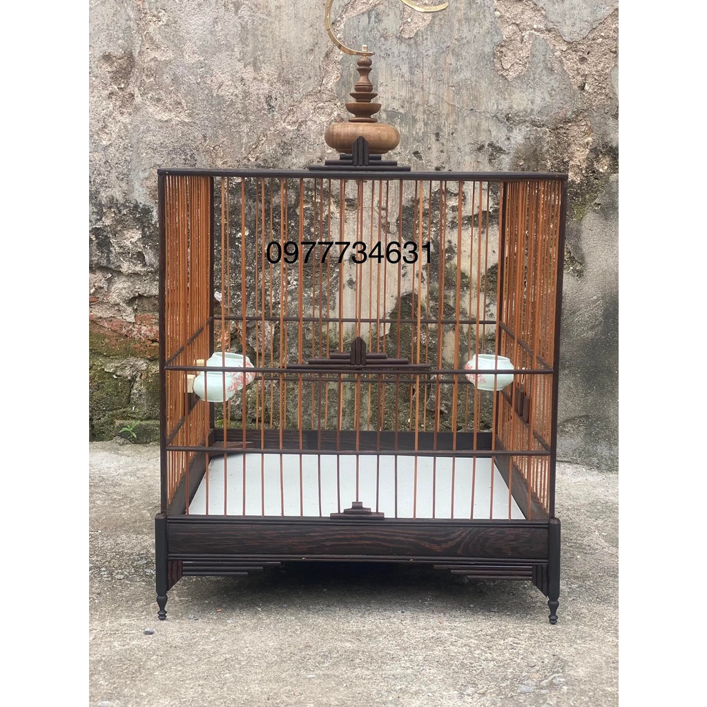 Khung lồng chim chào mào tự ráp gỗ mun đuôi công báng súng trụ tròn tiện đẹp kỹ mịn cao cấp kèm đủ phụ kiện Kabosa