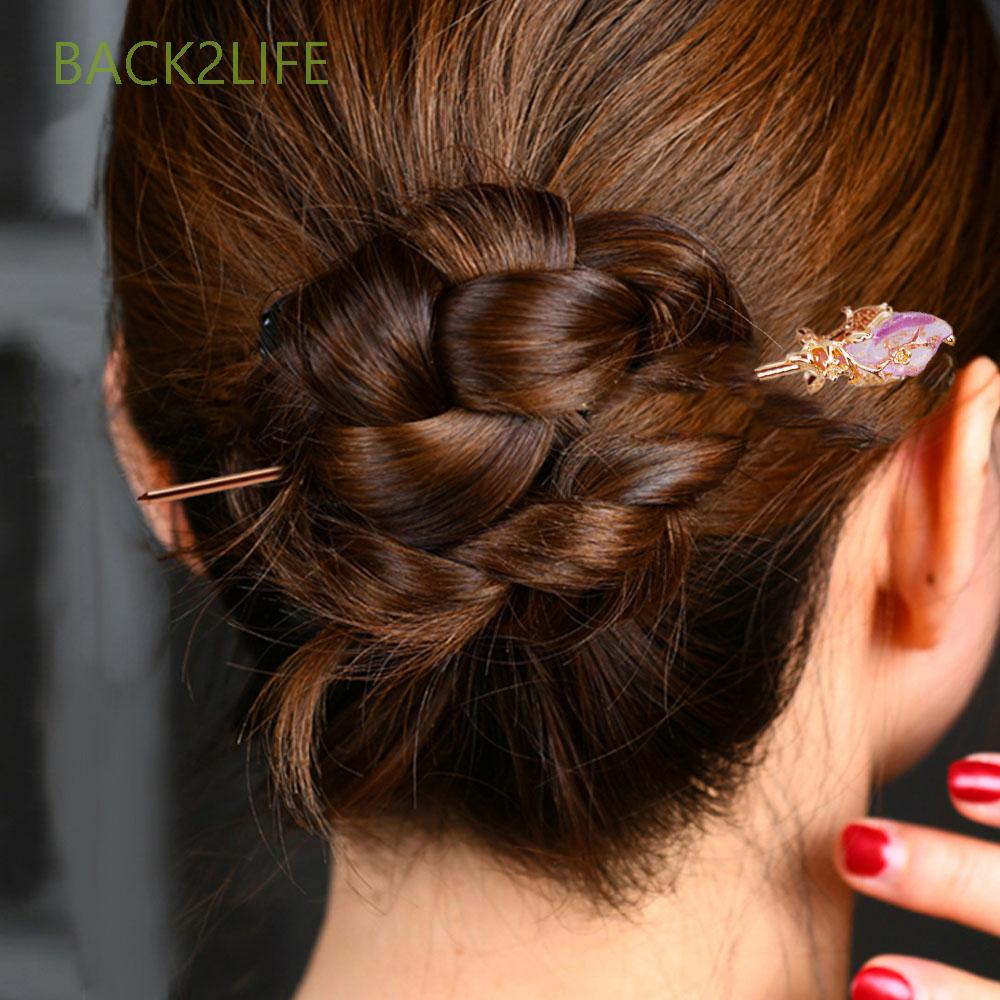 Trâm cài tóc bằng kim loại nhiều màu sắc thiết kế thanh lịch thời trang cho nữ