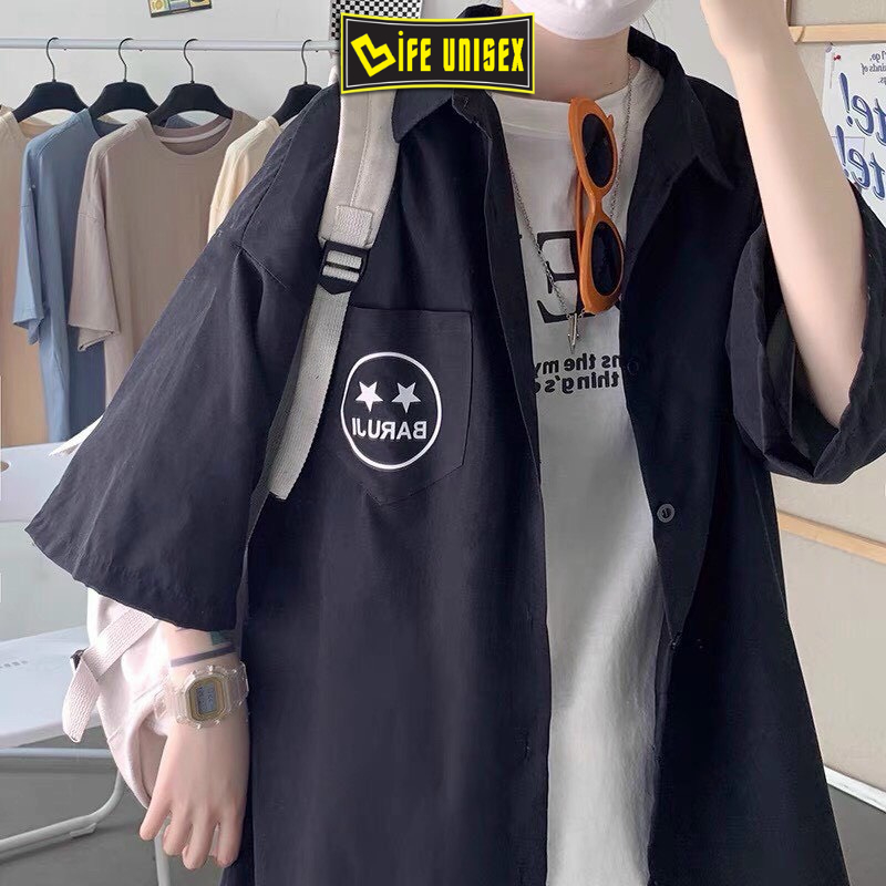 Áo Sơ Mi Kaki in MẶT CƯỜI BARUJI Form Rộng Nam Nữ Life Unisex