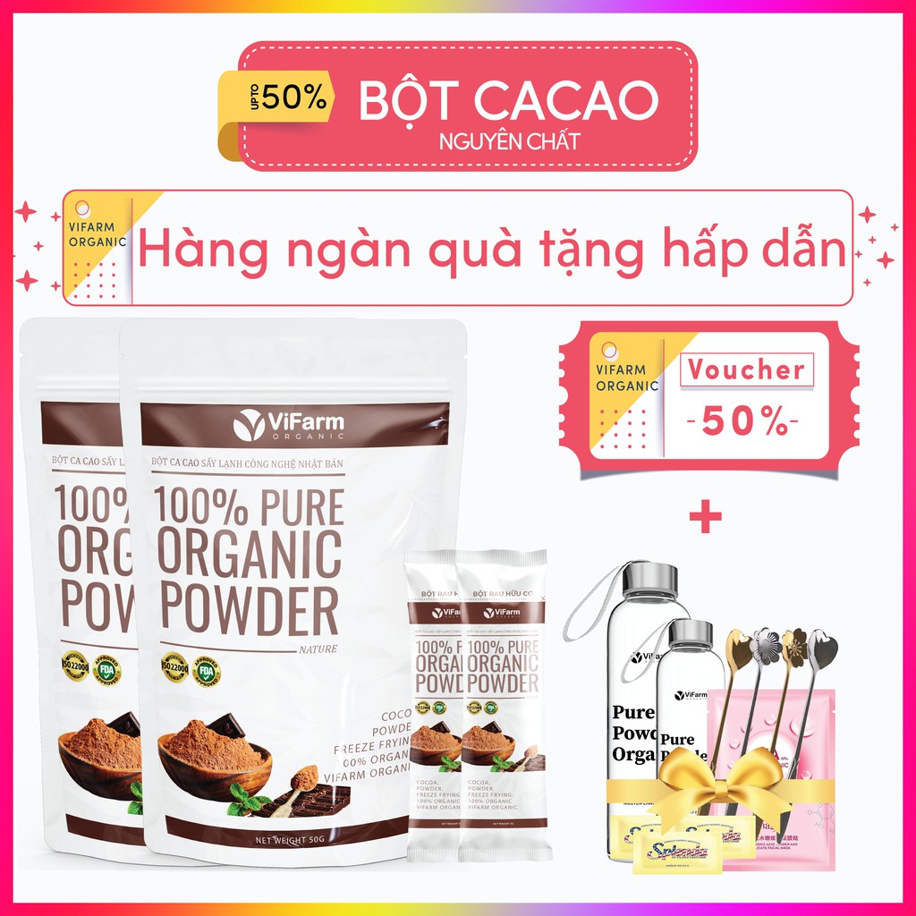 Bột Ca Cao Nguyên Chất 100% ViFarm 50Gram, Bột Cacao không đường, Hỗ Trợ Giảm Cân, Ăn Kiêng