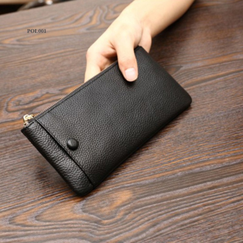 Ví da thời trang, Bóp ví dáng dài cho nam nữ, da bò cao cấp, nhiều ngăn, có ngăn để điện thoại POL001