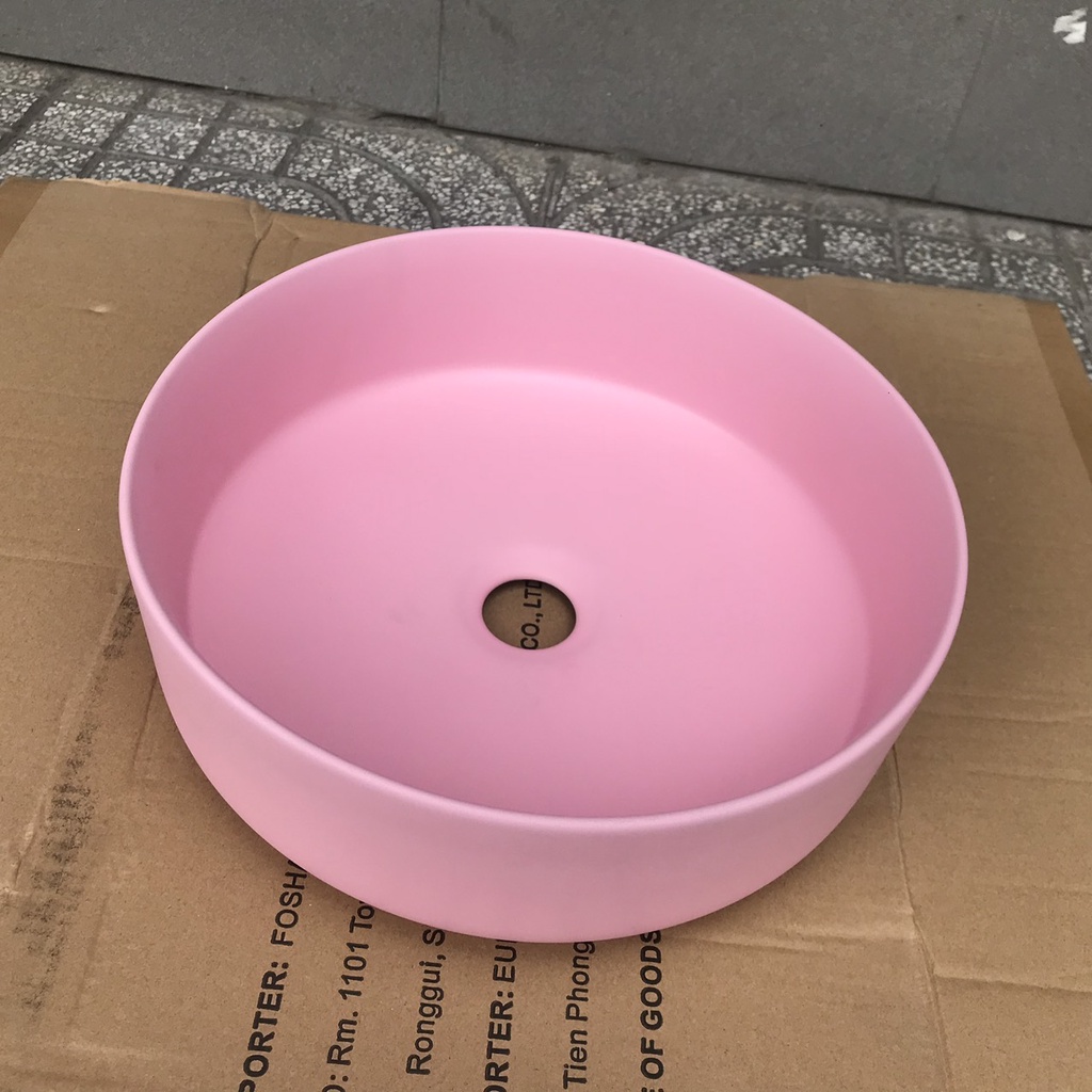 Lavabo - chậu rửa mặt hình tròn đặt bàn màu hồng