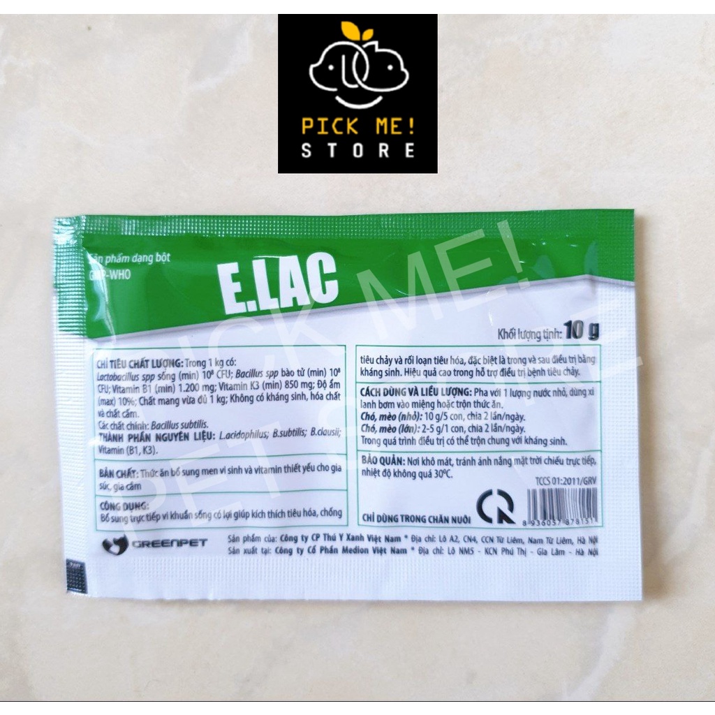 Men Sống Tiêu Hóa ELAC | E.LAC chống rối loạn tiêu hóa cho Chó Mèo 10Gr