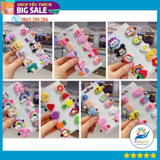 Vỉ 10 kẹp tóc hình trái cây, hình con vật dễ thương cho bé gái