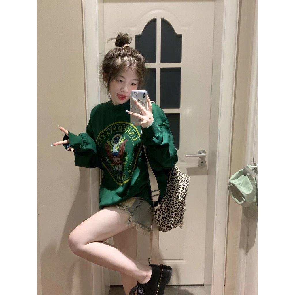 NRVP Áo nỉ dài tay oversize phong cách Hàn Quốc mới cho nữ