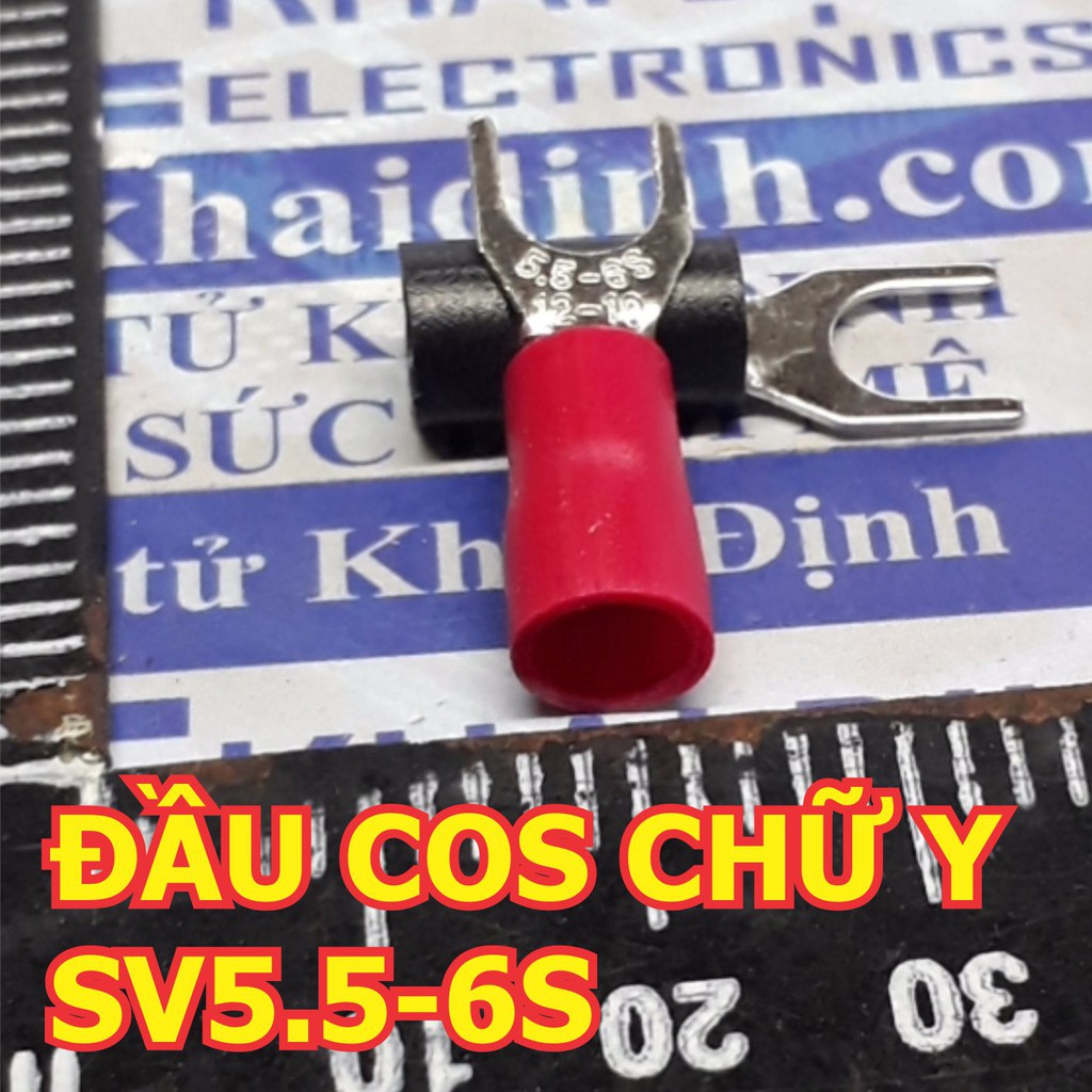 ĐẦU COS CHẺ BỌC NHỰA, cos chữ Y SV5.5-6U, dây 4-6mm, lỗ ốc M6, màu đen/ đỏ (gói 50 cái) kde5587