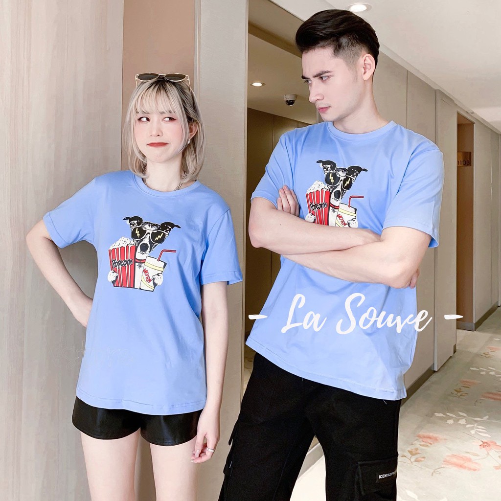 Áo thun tay lỡ nam nữ Unisex LA SOAVE màu xanh in hình form rộng dáng Ulzzang cho cặp đôi đang yêu - Trendy 2021