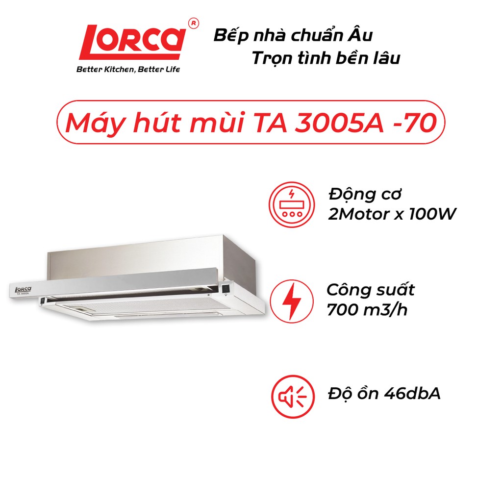 Máy hút mùi Lorca TA 3005A -70 cm (46 dbA) - Bảo hành 3 năm