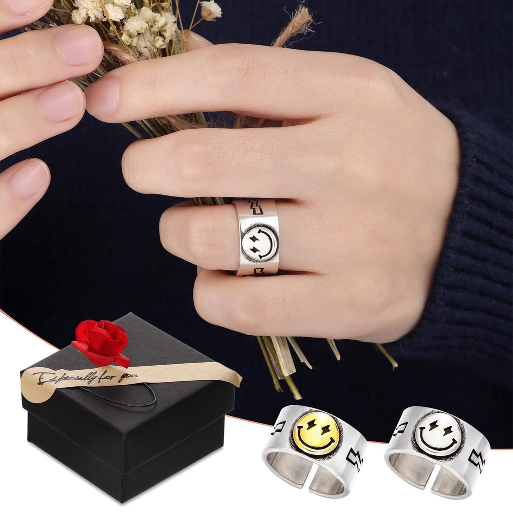 Set 1 / 2 Nhẫn Hở Hình Mặt Cười Dễ Điều Chỉnh