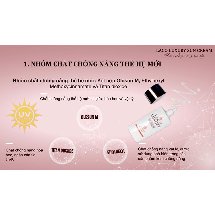 [XÃ HÀNG + QUÀ] Kem chống nắng vật lý Laco Luxury Sun Cream 50ml SPF45 không nhờn kiềm dầu phù hợp mọi loại da + quà 30k