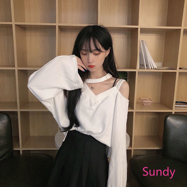 Áo Kiểu Tay Dài Cổ Chữ V Hở Vai Phong Cách Trẻ Trung Quyến Rũ Cho Bạn Gái