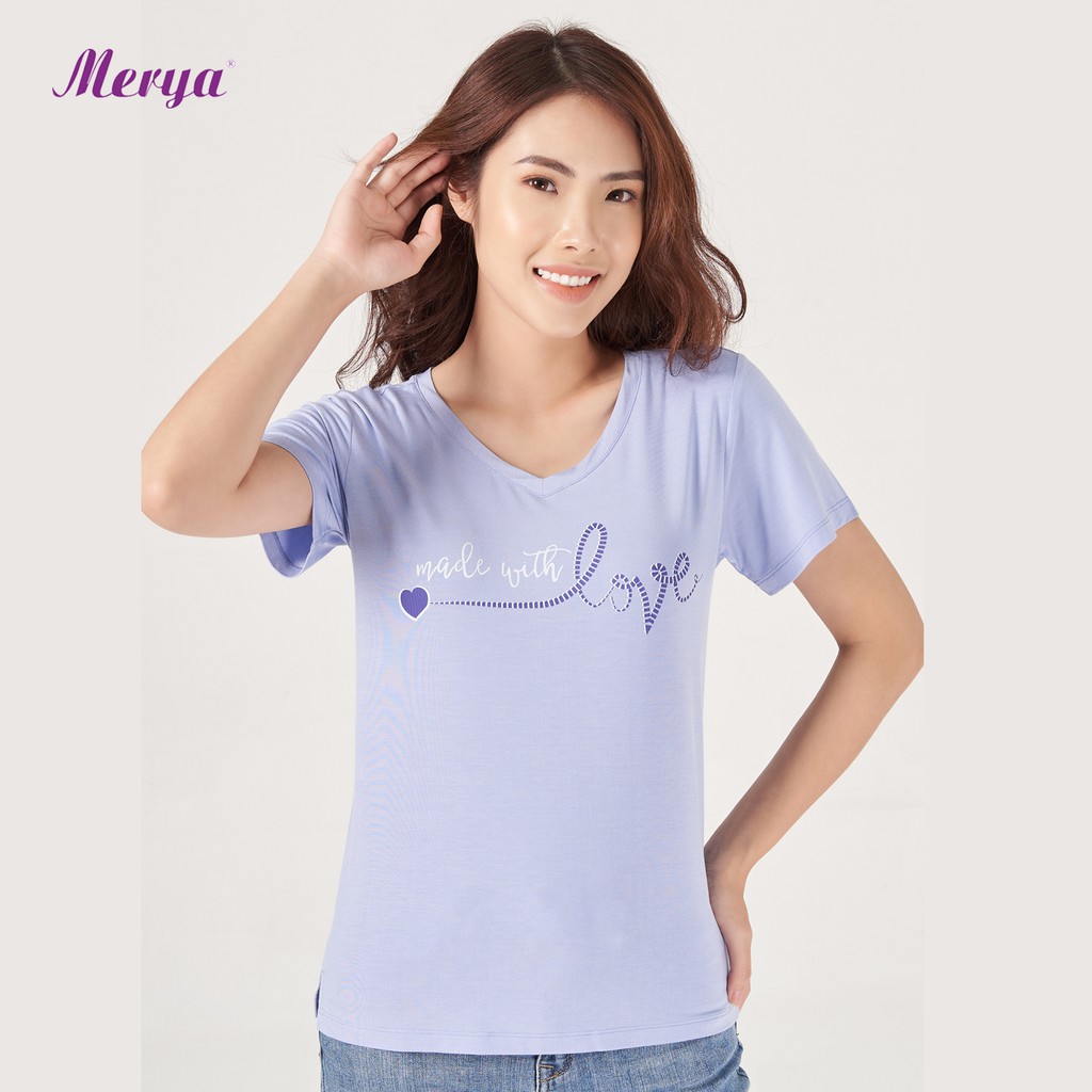 Áo thun sợi tre cổ tim nữ Merya TSB0821 thoáng mát, mềm mại