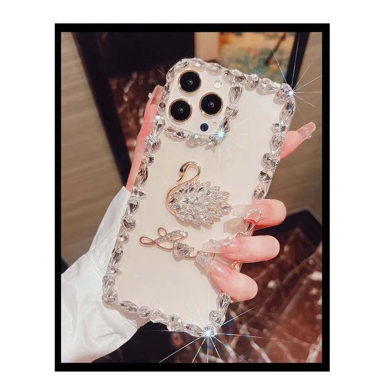 Ốp Điện Thoại Acrylic Trong Suốt Hình Thiên Nga Lấp Lánh Sang Trọng Cho iPhone 14 13 12 11 Pro Max Mini X XS XR 6 7 8 Plus