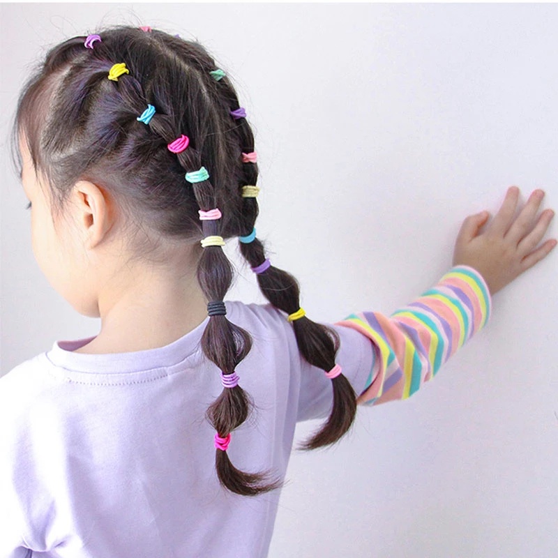 Set 100/50 dây cột tóc cao su co giãn ngắn gọn màu trơn phổ biến dành cho nữ