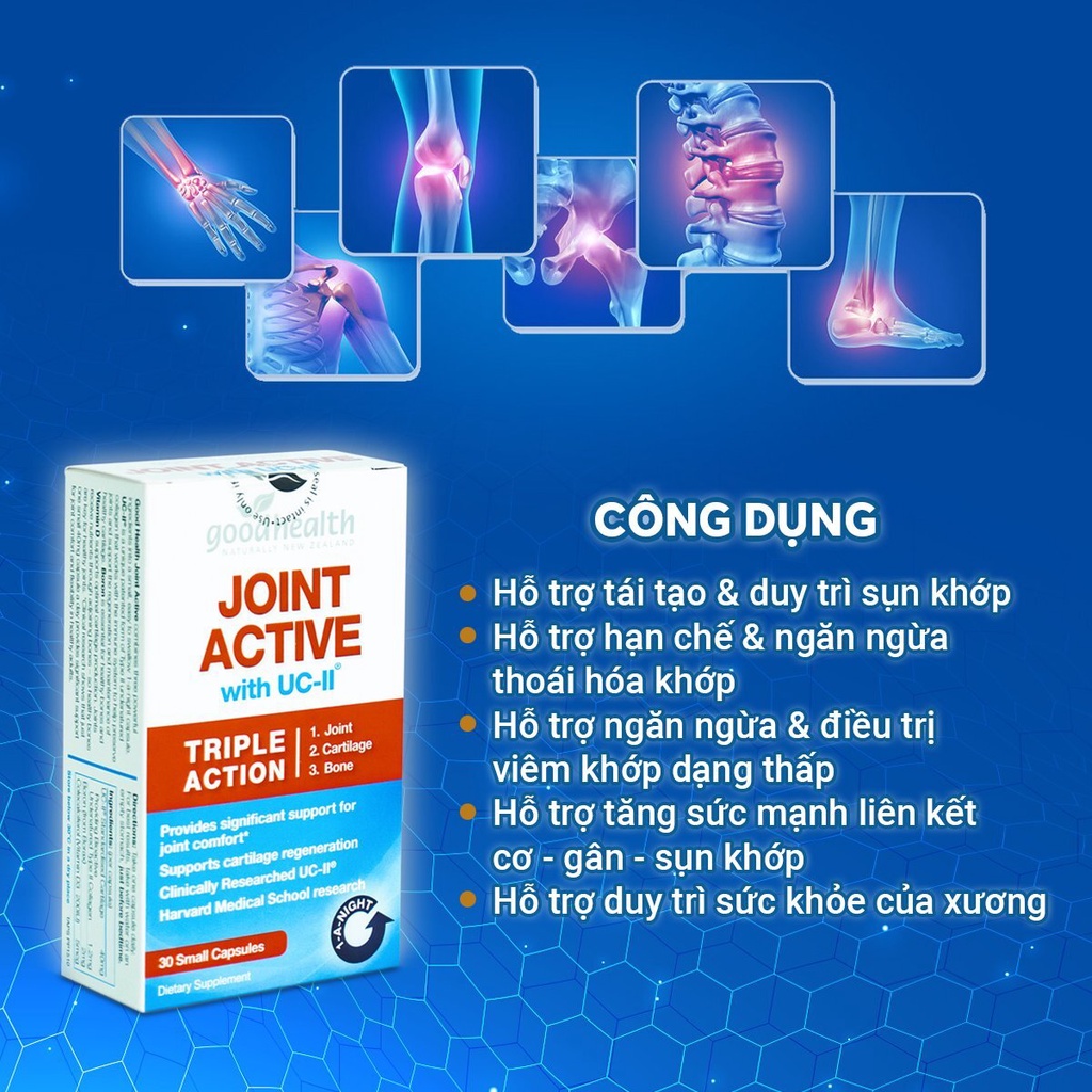 Viên sụn khớp Goodhealth Joint Active hộp 30v  bổ sung UCII phục hồi tái tạo nuôi dưỡng sụn khớp combo 2 hộp