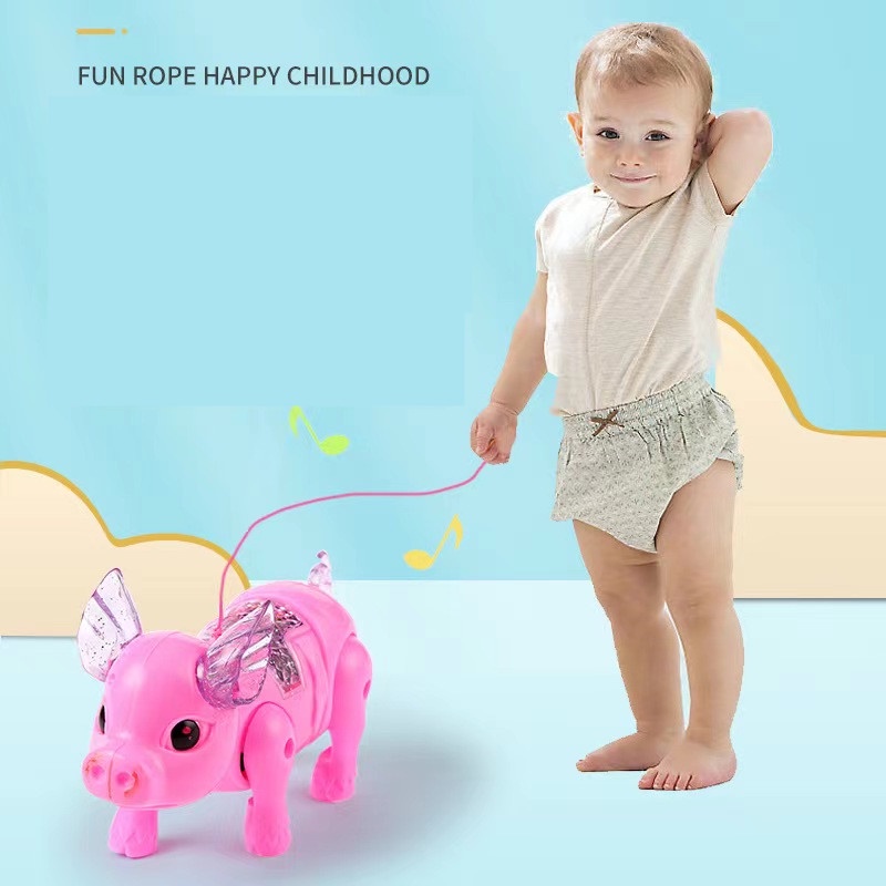 Đồ Chơi Chú Heo Điện Tử Phát Nhạc Và Dây Dắt Chạy Điện Phát Sáng Và Phát Nhạc Cho Trẻ Em Bán Sỉ