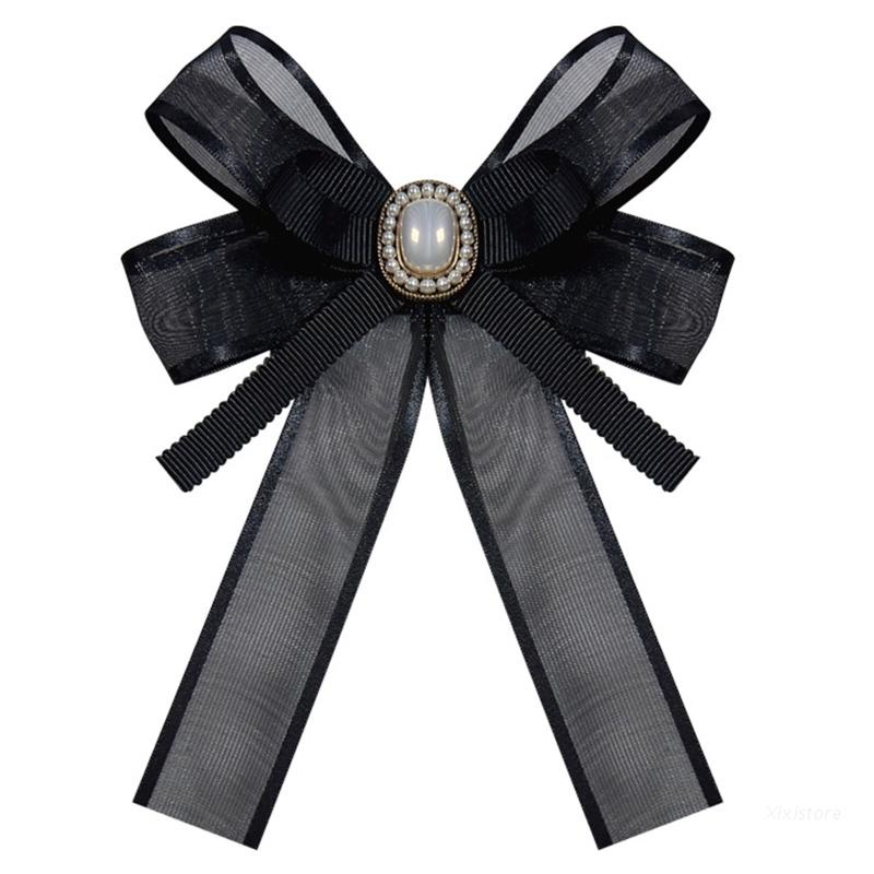 Nơ cài cổ áo sơ mi đính ngọc trai xinh xắn dành cho nữ sinh